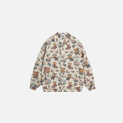 Front view of the apricot Teddy Pop Jacket in a gray background
