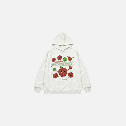 Front view of the grey Cheerful Fruit Hoodie in a gray background