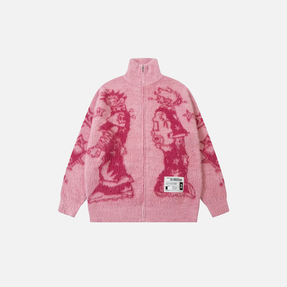 Cozy Mohair Japanese Graphic Cardigan Sweater