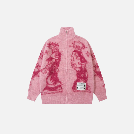 Cozy Mohair Japanese Graphic Cardigan Sweater
