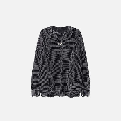 Front view of the black Twisted Cable Knit Sweater in a gray background