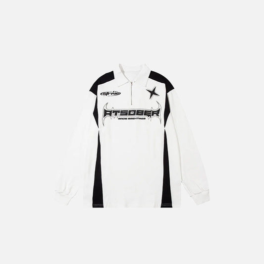 Front view of the white Y2k Star Striker Sweatshirt in a gray background