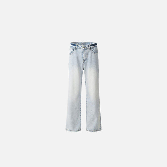 Front view of the light blue Light Wash Relaxed Fit Jeans in a gray background