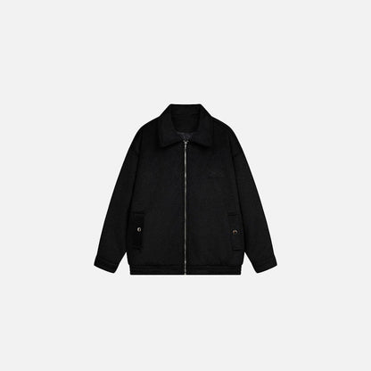 Front view of the black Classic Zip-Up Jacket in a gray background