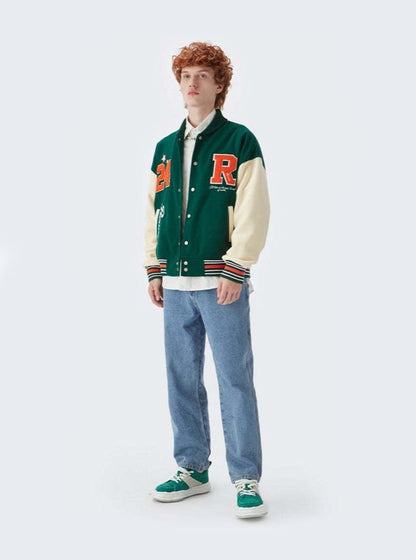 Ready Embroidery Green Varsity Jacket DAXUEN
