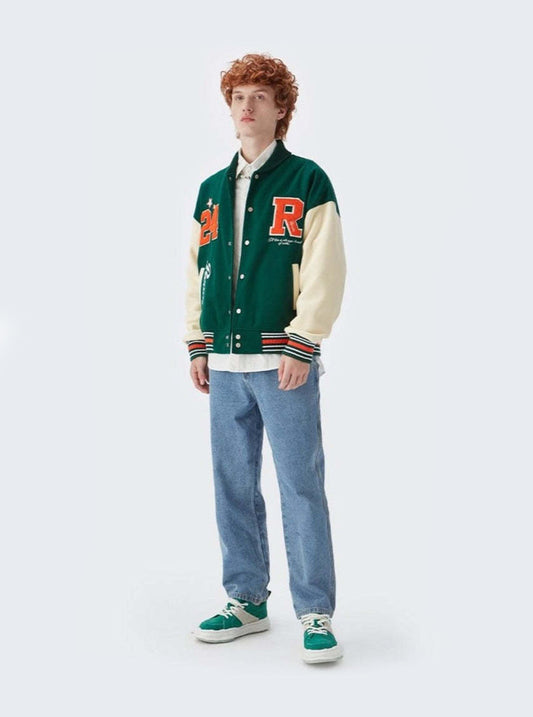 Ready Embroidery Green Varsity Jacket DAXUEN