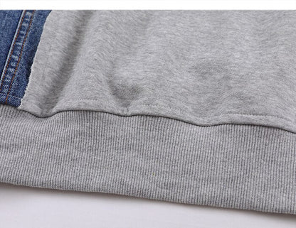 Denim MultiPockets Patchwork Sweatshirts