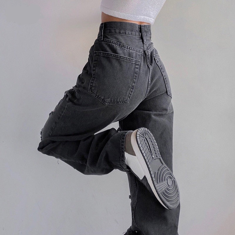 Women's High-waist Ripped Jeans
