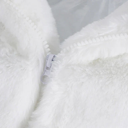 Oversized White Faux Fur Zipper Sweatshirt
