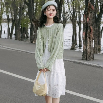Elegant Hollow Out Button Up Cardigan