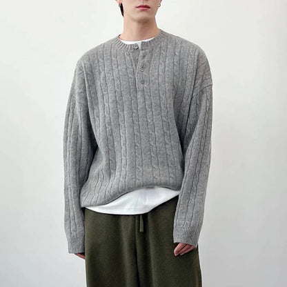 Premium Casual Henley Cable Knit Sweater