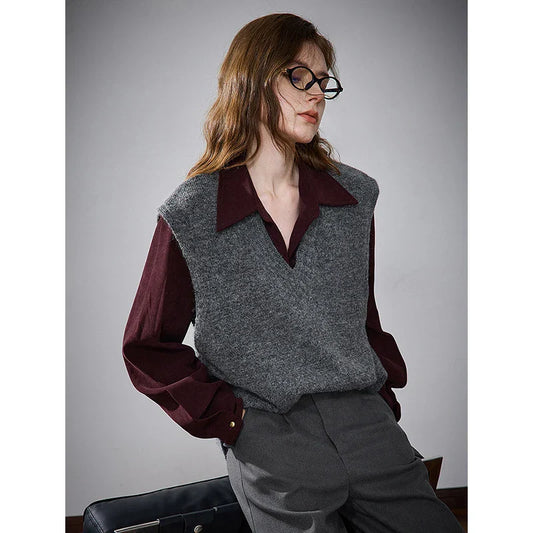 Warm Alpaca Wool V-Neck Sleeveless Sweater