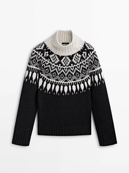 Classic Ethereal Spring Style Jacquard Turtleneck Sweater