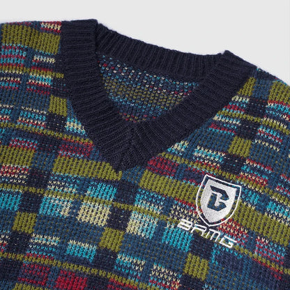 Checkered V-Neck Sweater