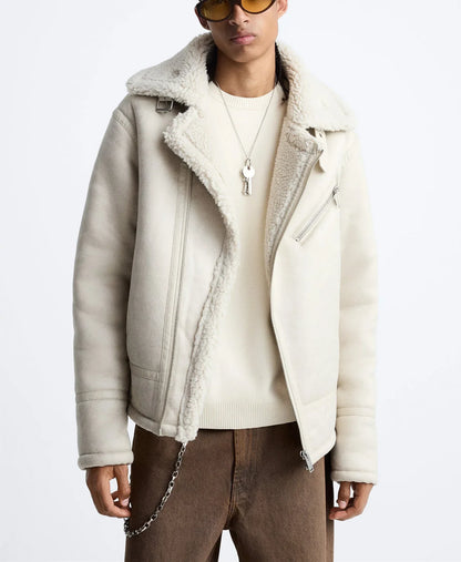 Warm Lapel Suede Motorcycle Jacket