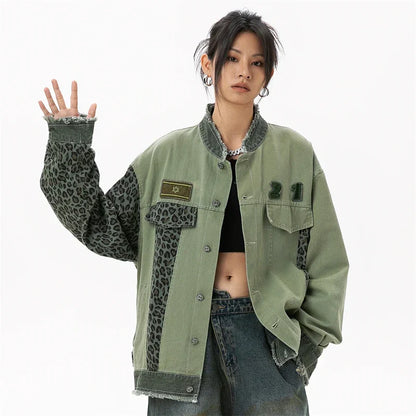 Luxury Green Patchwork Denim Jacket