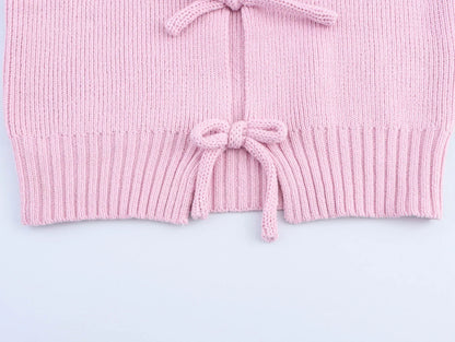 Sweet Bow Decoration Knitted Short Cardigan
