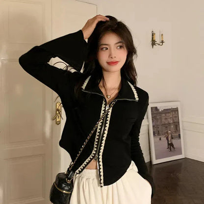 Women Casual Black Knitted Short Cardigan