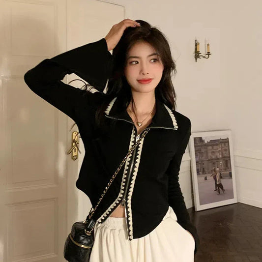 Women Casual Black Knitted Short Cardigan
