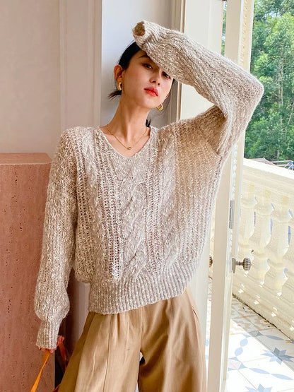 French Style Loose Khaki Pullover Sweater