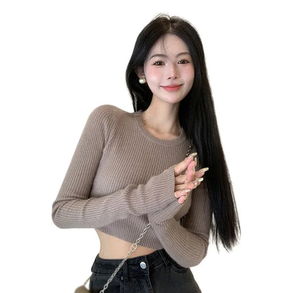 Long-Sleeve Ribbed Crop Sweater
