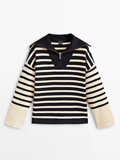 Retro Ethereal Striped Patchwork Turtleneck Sweater
