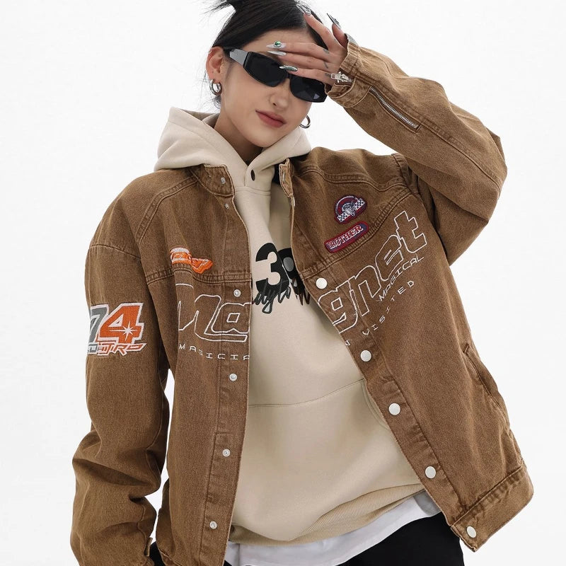 Women Retro High Street Light Blue Denim Jacket