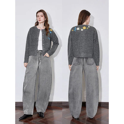 Floral Embroidered Round Neck Cardigan