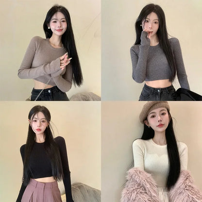 Long-Sleeve Ribbed Crop Sweater