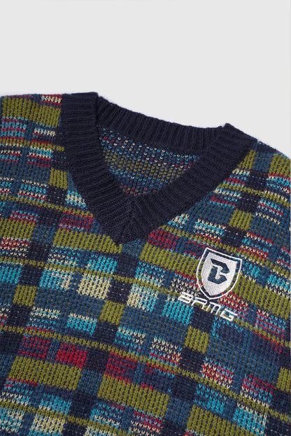 Checkered V-Neck Sweater