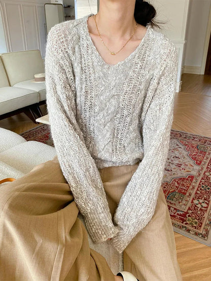French Style Loose Khaki Pullover Sweater
