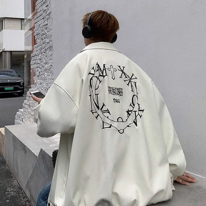 Vintage Embroidered PU Baseball Leather Jacket