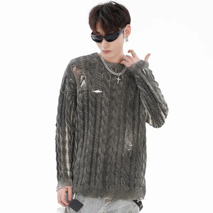 Distressed Cable Knit Sweater