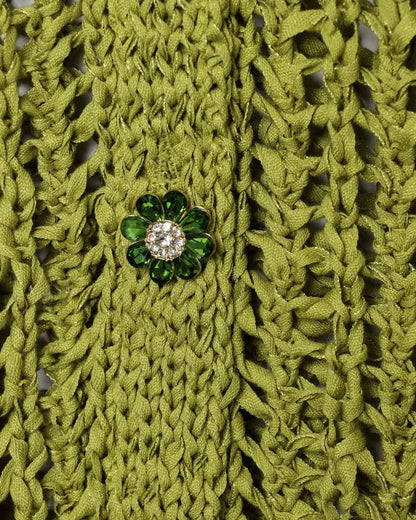 Green Mesh Embellished V-Neck Knit Cardigan