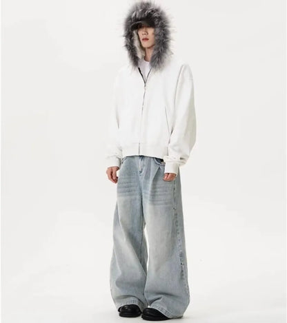 Autumn Japanese Edge Fur Collar Hoodied Sweatshirt