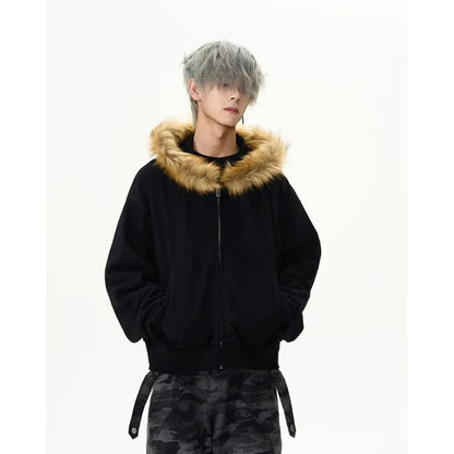 Autumn Japanese Edge Fur Collar Hoodied Sweatshirt