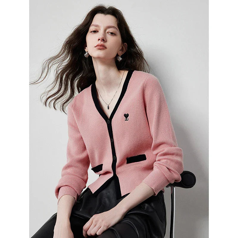 V-Neck Slim Waist Knitted Cardigan
