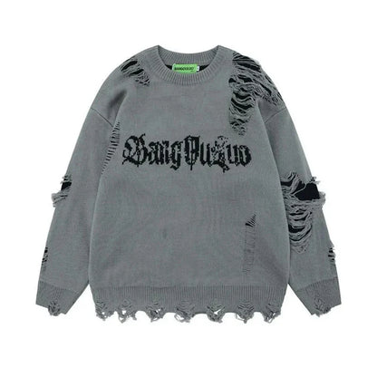 Gothing Retro Destruction Style Round Neck Sweater