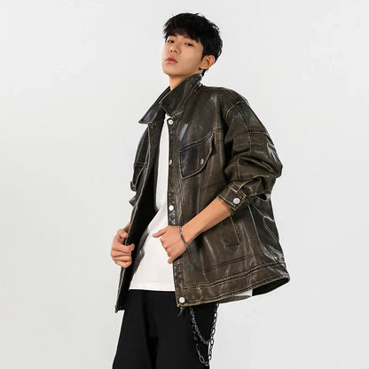 Classic Premium Vintage Loose Leather Motorcycle Jacket