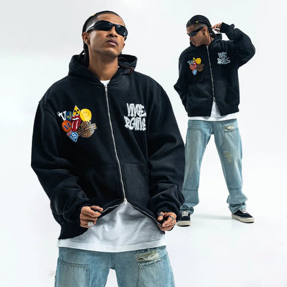Cozy Bold American Style Painted Hoodied Sweatshirt