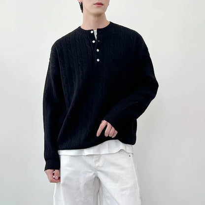 Premium Casual Henley Cable Knit Sweater