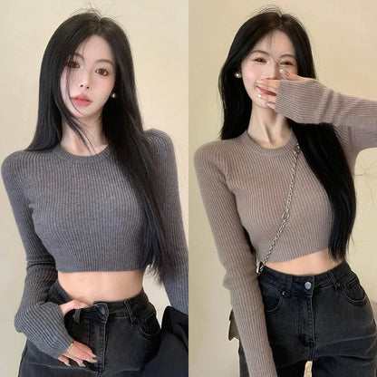 Long-Sleeve Ribbed Crop Sweater
