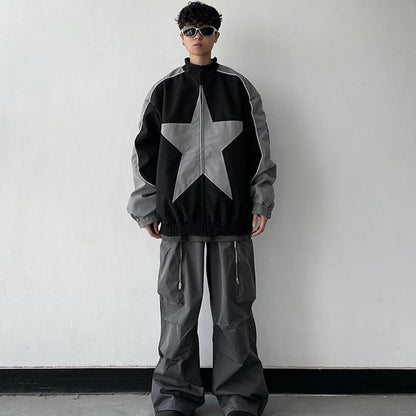 Vintage Star Print Windbreaker Jacket