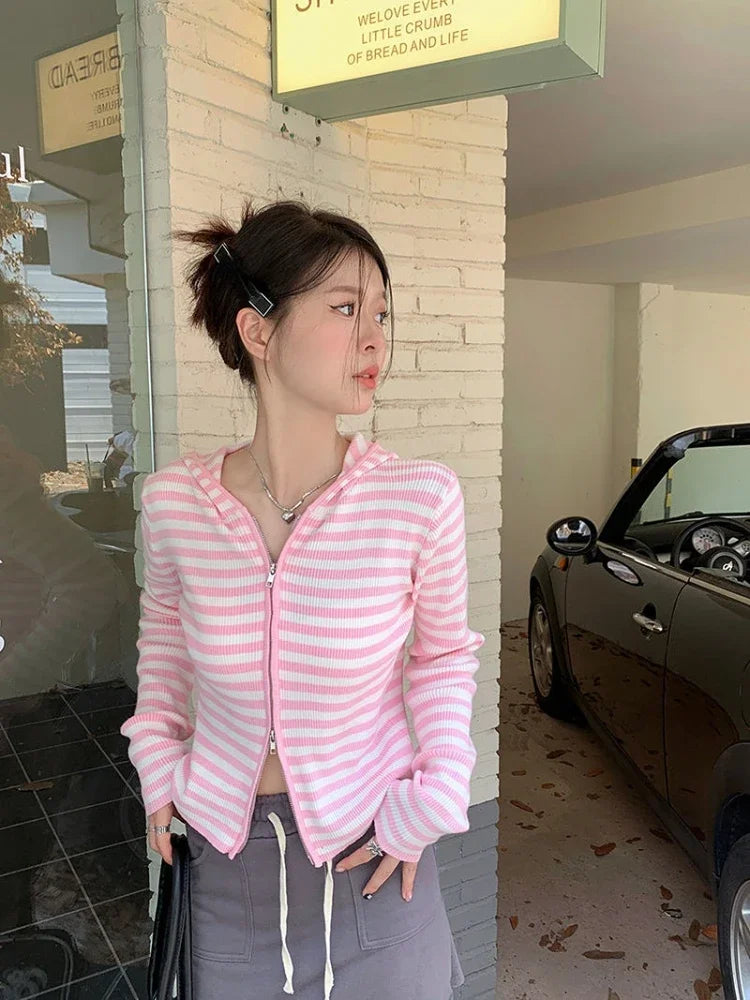 Y2K Pink Striped Vintage Aesthetic Sweater
