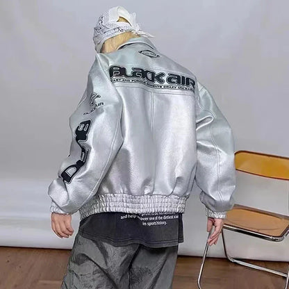 Y2K Leather Reflective Racing Jacket