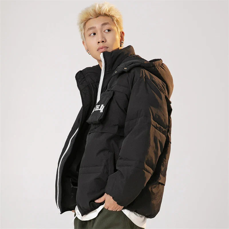 Solid Hooded Collar Puffer Jacket