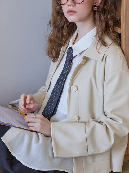 Retro Korean Style Single-Breasted Leather Jacket