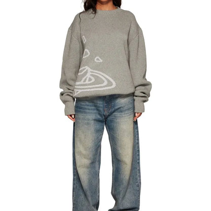 Abstract Patterned Gray Sweater