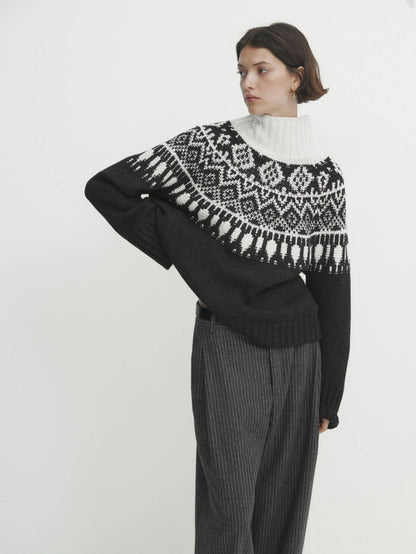 Classic Ethereal Spring Style Jacquard Turtleneck Sweater