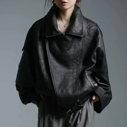Women Oversized Genuine Leather Jacket